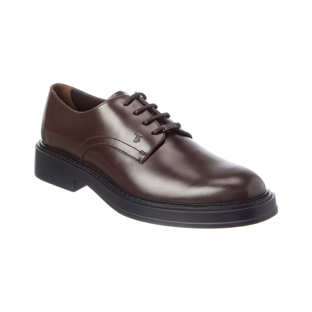 Tod's Logo Lace Up Leather Loafer, Brown